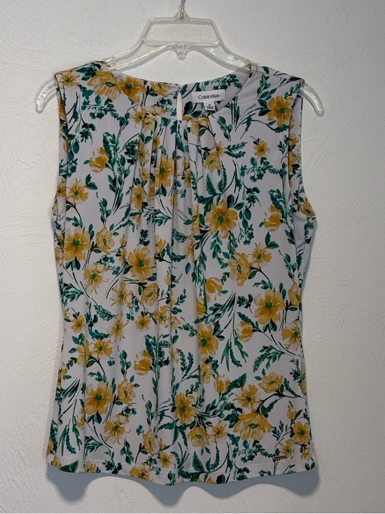 Calvin Klein Tops - Calvin Klein White Floral Sleeveless blouse - Yellow & Green